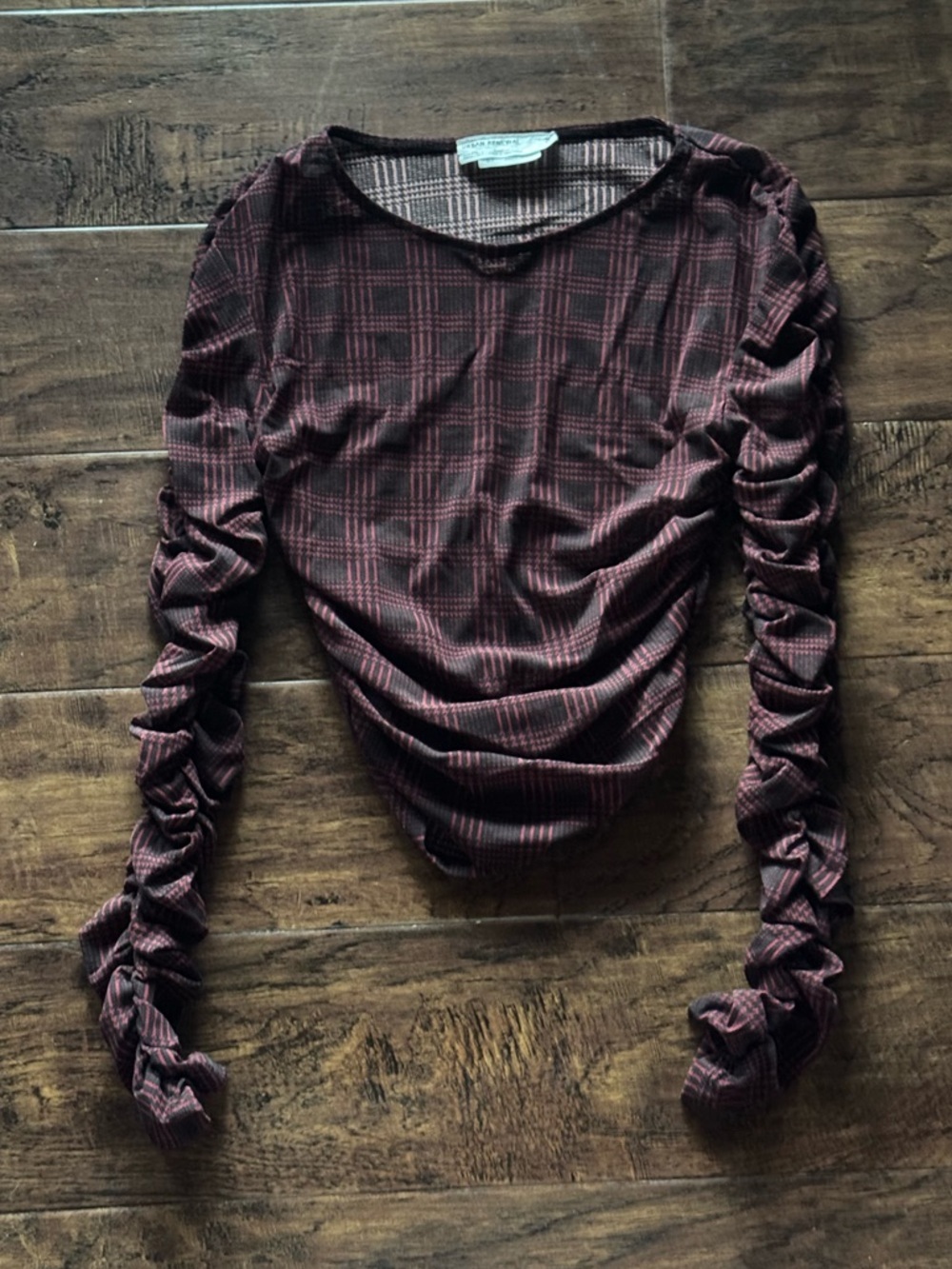 NWOT Urban Renewal Long Sleeve Sheer Checkered Print Top Blouse Size Small